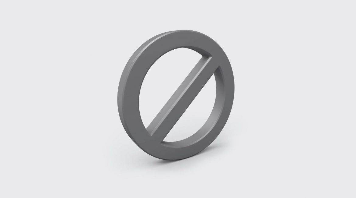 Símbol 3D de prohibició en blanc i negre, representant la fi de l’ús indegut de les dades dels autònoms segons l’AEPD.